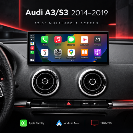 Apple CarPlay & Android Auto-skärm 12,3” HD – Audi A3/S3 8V (2014–2019)