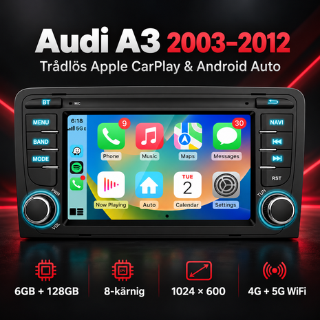 Apple CarPlay & Android Auto 7” – Audi A3/S3 8P (2003–2012) | 4GB/64GB