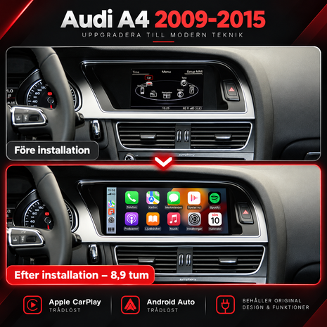 Apple CarPlay & Android Auto-skärm 8,9” – Audi A4 B8/B8.5 (2009–2016)