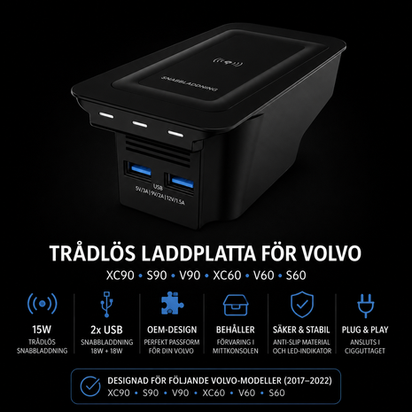 Trådlös Laddplatta för Volvo (2017–2022)