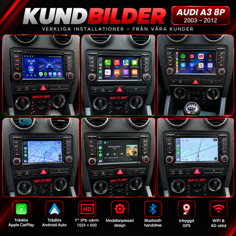 Apple CarPlay & Android Auto 7” – Audi A3/S3 8P (2003–2012) | 4GB/64GB
